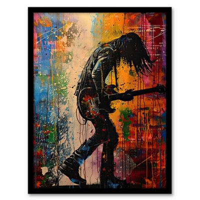 Artery8 Framed Wall Art Grunge Rock Music Guitarist Colourful Portrait Print12X16 Inch from B&Q