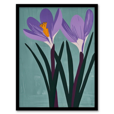 Artery8 Framed Wall Art Two Purple Crocus Flowers Painting Simple Floral Print12X16 Inch from B&Q