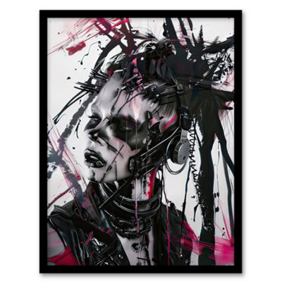 B&Q -  Framed Wall Art Cybergoth Woman Portrait Modern Cyberpunk Print12X16 Inch