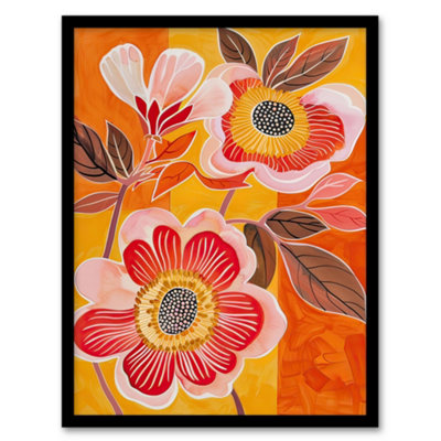 Artery8 Framed Wall Art Abstract Pink Summer Wildflowers Painting Bright Print12X16 Inch from B&Q