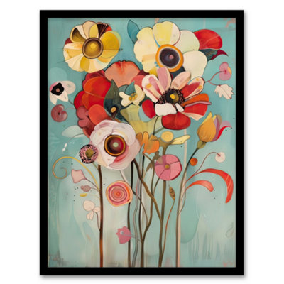 Artery8 Framed Wall Art Soft Abstract Wildflower Bouquet Painting Print12X16 Inch from B&Q