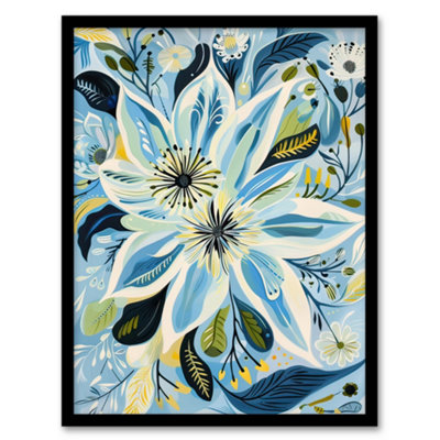 Artery8 Framed Wall Art Blue Abstract Wildflowers Painting Floral Print12X16 Inch from B&Q