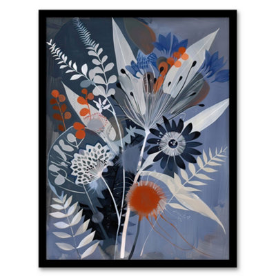 Artery8 Framed Wall Art Blue Wildflower Spray Bouquet Painting Floral Print12X16 Inch from B&Q
