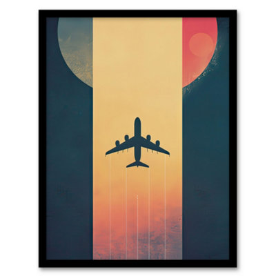 Artery8 Framed Wall Art Retro Futurism Travel Design Planet Aeroplane Print12X16 Inch from B&Q
