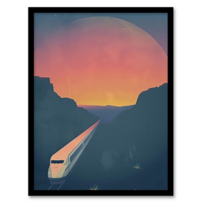 Artery8 Framed Wall Art Retro Futurism Sci Fi Planet Train Travel Design Print12X16 Inch from B&Q
