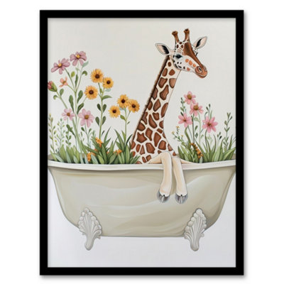 Artery8 Framed Wall Art Cute Boho Giraffe In Bathtub Filled With Flowers Print12X16 Inch from B&Q