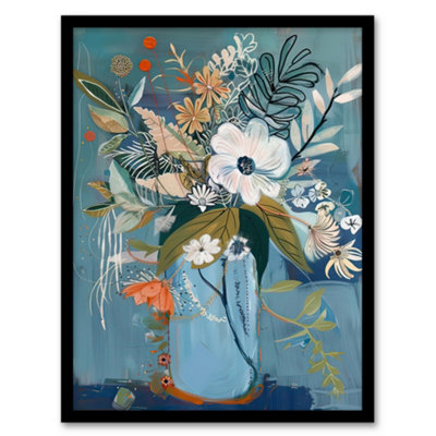 Artery8 Framed Wall Art Elegant Botanical Bouquet Flowers In Blue Vase Print12X16 Inch from B&Q