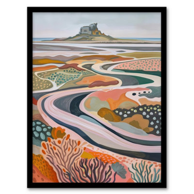 Artery8 Framed Wall Art Holy Island Landscape Lindisfarne Castle Painting Print12X16 Inch from B&Q