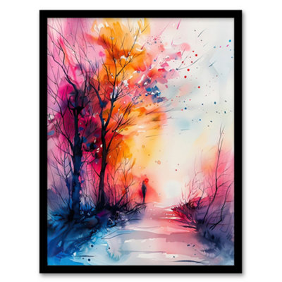 Artery8 Framed Wall Art Nature Lover Autumn Hike Sunrise Watercolour Print12X16 Inch from B&Q