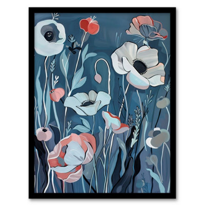 Artery8 Framed Wall Art Elegant Spring Wildflowers Blue Pink Painting Print12X16 Inch from B&Q