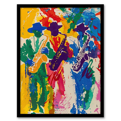 Artery8 Framed Wall Art Saxophone Players Jazz Music Fest Abstract Print12X16 Inch from B&Q