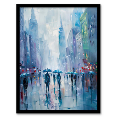 Artery8 Framed Wall Art Rainy New York Abstract Cityscape Oil Painting Print12X16 Inch from B&Q