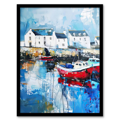 Artery8 Framed Wall Art Boats Harbour Coastal Townscape Oil Painting Print12X16 Inch from B&Q