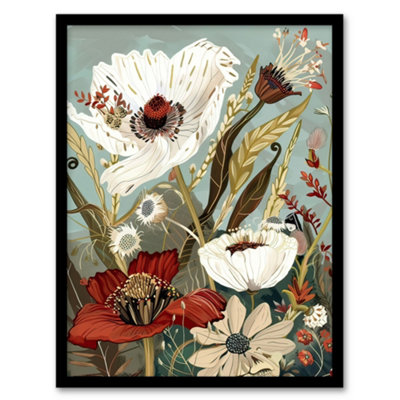 B&Q -  Framed Wall Art Stylised Wildflowers Pastel Colour Design Print12X16 Inch