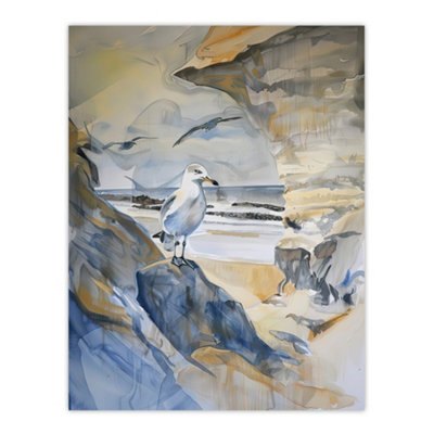 B&Q -  Unframed Wall Art Seagull Aldeburgh Beach Suffolk Watercolour Coast12X16 Inch
