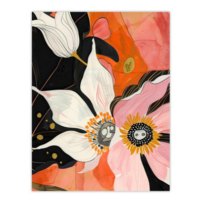 Artery8 Unframed Wall Art Abstract Pink Orange Flowers Artwork Floral Boho12X16 Inch from B&Q