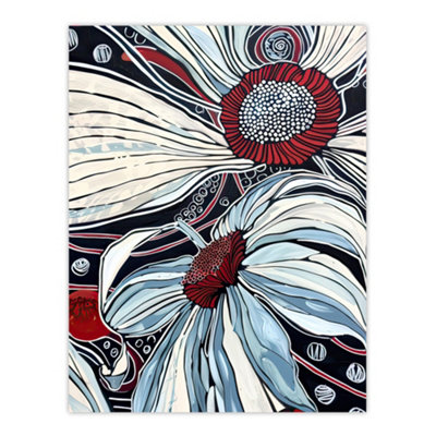 Artery8 Unframed Wall Art Abstract Blue Red Flowers Artwork Floral Bloom12X16 Inch from B&Q