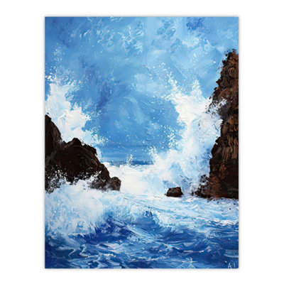 Artery8 Unframed Wall Art Waves Crashing Rocks Sea Spray Painting12X16 Inch from B&Q