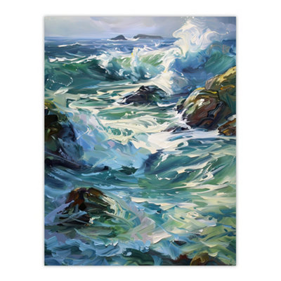 Artery8 Unframed Wall Art Sea Spray Waves Crashing On Rocks Painting12X16 Inch from B&Q