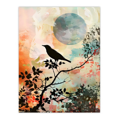 Artery8 Unframed Wall Art Bird In Tree Sunset Artwork Calm Peaceful Nature12X16 Inch from B&Q