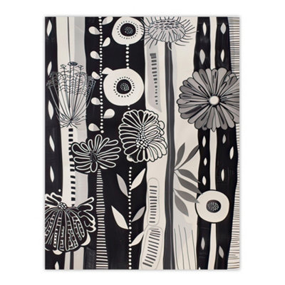 Artery8 Unframed Wall Art Black White Striped Wildflowers Artwork Floral12X16 Inch from B&Q
