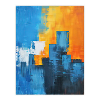 B&Q -  Unframed Wall Art Blue Orange Squares Abstract Cityscape Sunrise12X16 Inch