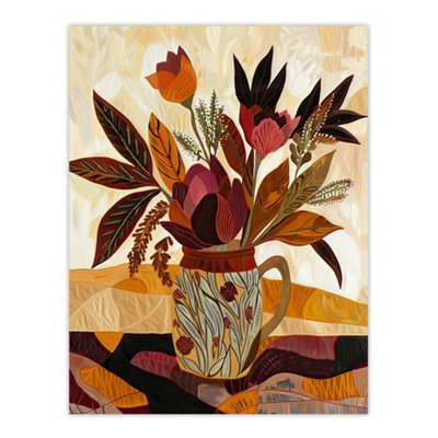 Artery8 Unframed Wall Art Rustic Autumnal Flower Bouquet In Vase Painting12X16 Inch from B&Q
