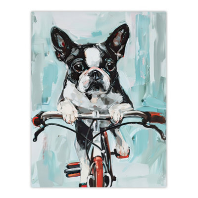 Artery8 Unframed Wall Art Boston Terrier Dog Lover Bicycle Painting Fun12X16 Inch from B&Q