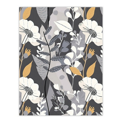Artery8 Unframed Wall Art Grey Orange Wildflower Design Floral Pattern12X16 Inch from B&Q