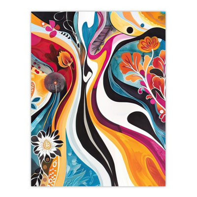 Artery8 Unframed Wall Art Bright Colourful Psychedelic Floral Painting12X16 Inch from B&Q