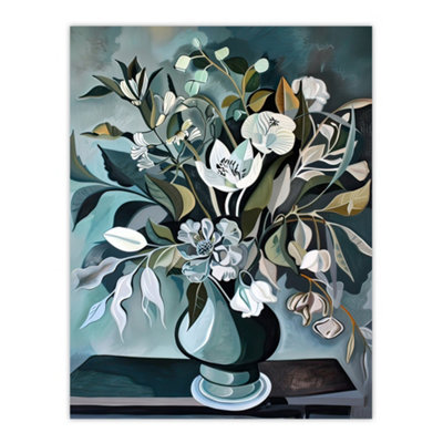 Artery8 Unframed Wall Art White Flower Bouquet Vase Still Life Painting12X16 Inch from B&Q
