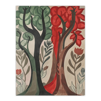 Artery8 Unframed Wall Art Two Trees Wildflower Forest Painting Folk12X16 Inch from B&Q