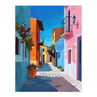 Artery8 Unframed Wall Art Colourful Houses Italian Village Street Painting12X16 Inch from B&Q