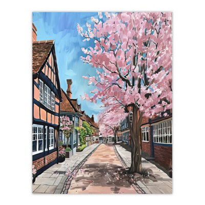 Artery8 Unframed Wall Art Cherry Blossom Lymm Village Cheshire Painting12X16 Inch from B&Q
