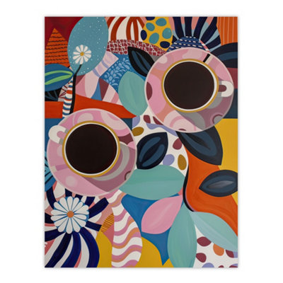 Artery8 Unframed Wall Art Abstract Trippy Coffee Cups Pop Art Pattern12X16 Inch from B&Q
