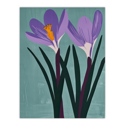 Artery8 Unframed Wall Art Two Purple Crocus Flowers Painting Simple Floral12X16 Inch from B&Q