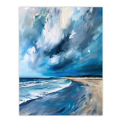 Artery8 Unframed Wall Art Scottish Sandy Bay Painting Stormy Sky Blue12X16 Inch from B&Q