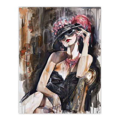 Artery8 Unframed Wall Art Dark Modern Flapper Girl Venetian Mask Portrait12X16 Inch from B&Q