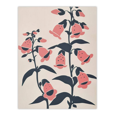 B&Q -  Unframed Wall Art Pink Foxglove Flowers Simple Bright Floral Design12X16 Inch