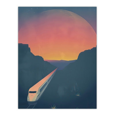 Artery8 Unframed Wall Art Retro Futurism Sci Fi Planet Train Travel Design12X16 Inch from B&Q