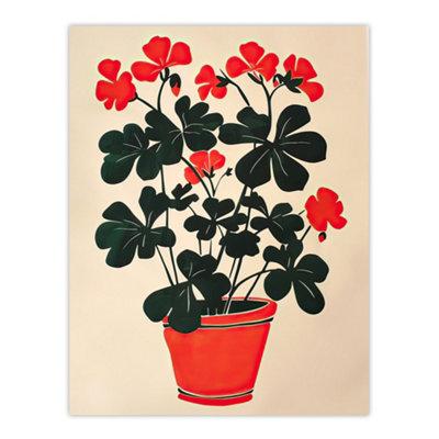 Artery8 Unframed Wall Art Geranium Potted Plant Lover Red Green Painting12X16 Inch from B&Q