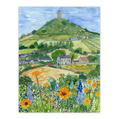 Artery8 Unframed Wall Art Glastonbury Tor Spring Floral Somerset Painting12X16 Inch from B&Q