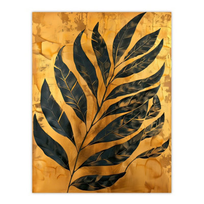 Artery8 Unframed Wall Art Black On Gold Plant Lover Leaf Imprint Painting12X16 Inch from B&Q