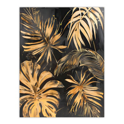 Artery8 Unframed Wall Art Golden Monstera Leaf Palm Frond Dark Plant Lover12X16 Inch from B&Q