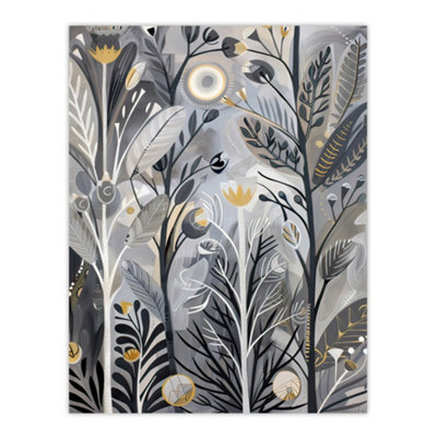 Artery8 Unframed Wall Art Wildflower Meadow Grey Orange Botanical Folk12X16 Inch from B&Q