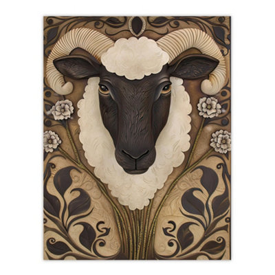 Artery8 Unframed Wall Art Botanical Filigree Design With Ram Sheep Head12X16 Inch from B&Q