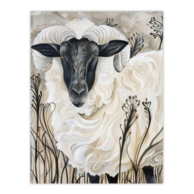 Artery8 Unframed Wall Art Stylised Ram Sheep Animal Portrait Painting12X16 Inch from B&Q