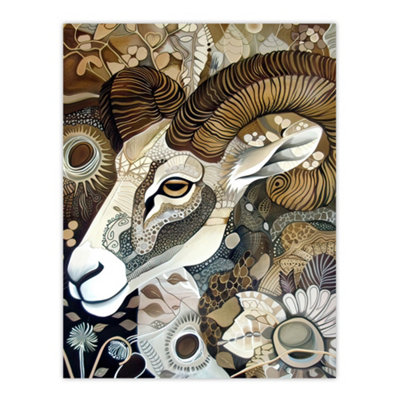 Artery8 Unframed Wall Art Bighorn Sheep Abstract Floral Patter Folk12X16 Inch from B&Q