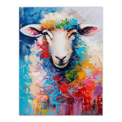 Artery8 Unframed Wall Art Colourful Sheep Fun Animal Portrait Painting12X16 Inch from B&Q