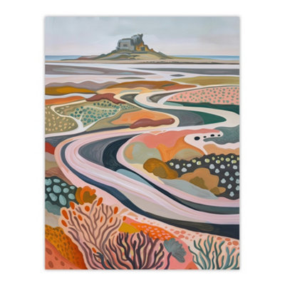 Artery8 Unframed Wall Art Holy Island Landscape Lindisfarne Castle Painting12X16 Inch from B&Q